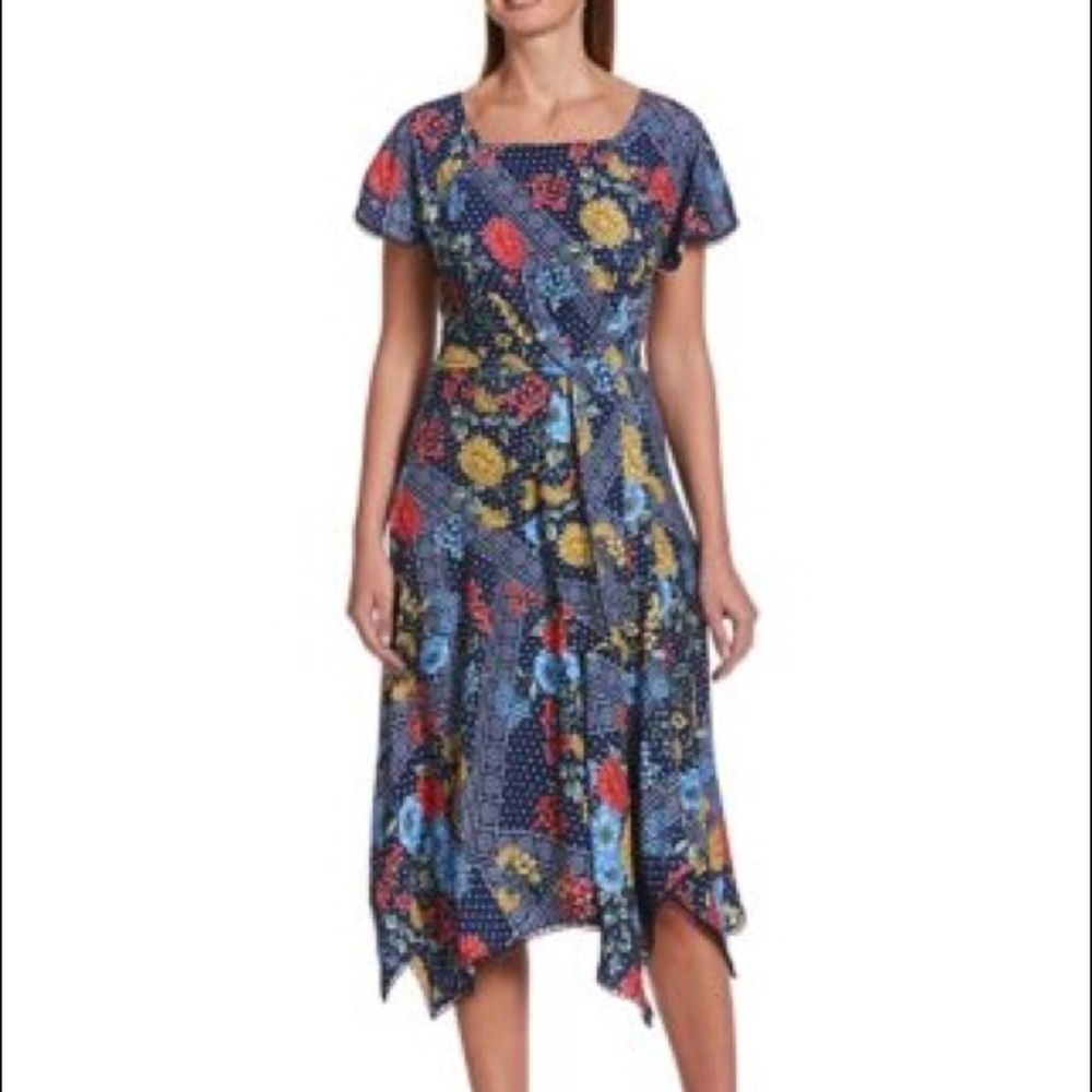 New Rafaella Floral Patchwork Handkerchief Dress